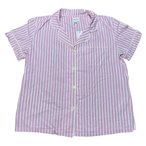 NWT BedHead PJs Pink & White Striped Short Sleeve Button Up Pajama Top, Medium - Picture 1 of 7